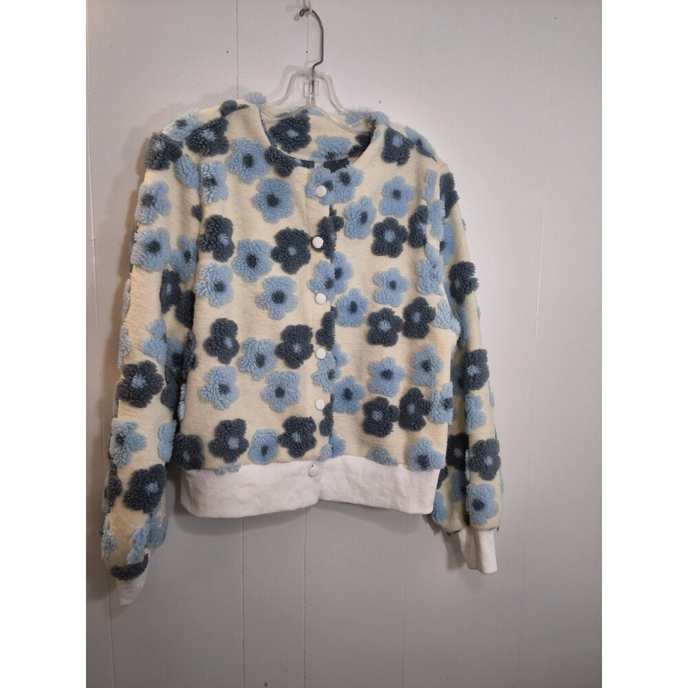 loral Button up Fluffy Blue Sweater Cardigan Size XL